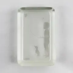Glen Jones Etched Glass Paperweight Boy & Dog Flying Kite Collectible