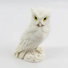 Vintage A. Giannelli White Alabaster Horned Owl Figurine 5in Italy