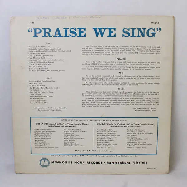The Mennonite Hour "Praise We Sing" 12" Vinyl Record
