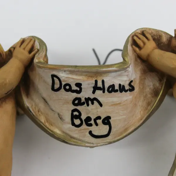 1986 Fontanini #610 Cherub Pair with Banner 'House on the Mountain'