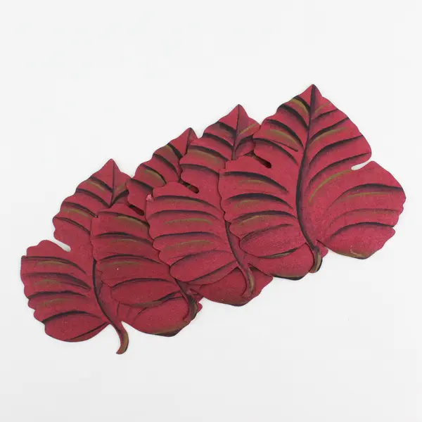 Set of 4 Red Leaf Vinyl Coasters 6 x 5.5 in Barware Collectible