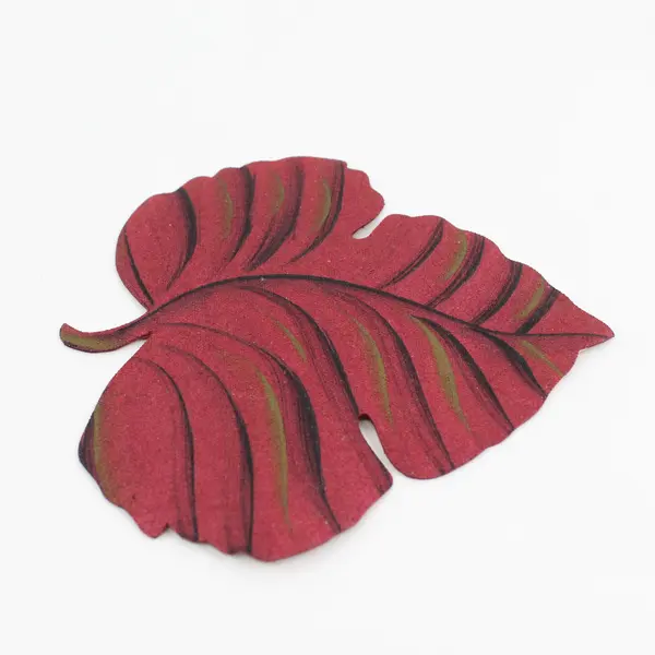 Set of 4 Red Leaf Vinyl Coasters 6 x 5.5 in Barware Collectible