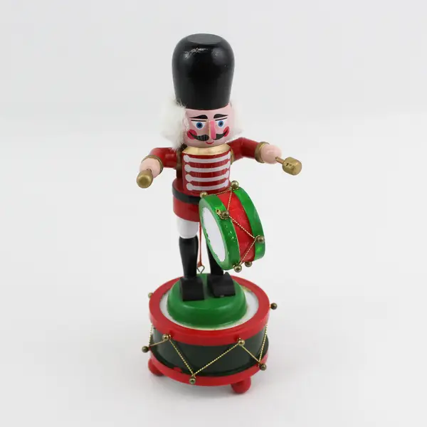 Animated Wooden Drumming Soldier Music Box 9.25" Works