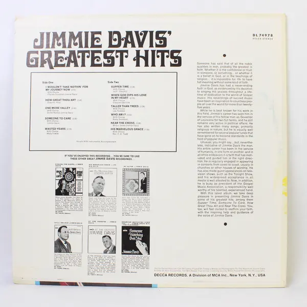 Jimmie Davis Greatest Hits  12"Vinyl Record 