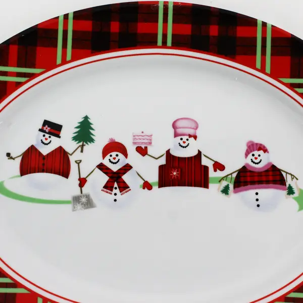 Vintage Dylan Designs Snowman Christmas Platter Plaid Border 14.5"