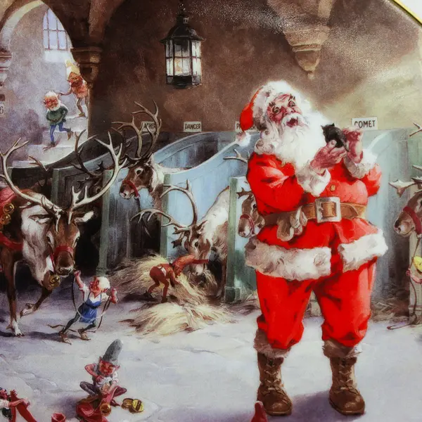 Hamilton Collection "The Reindeer's Stable" Classic American Santa Decor Plate