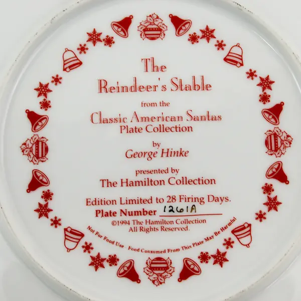 Hamilton Collection "The Reindeer's Stable" Classic American Santa Decor Plate