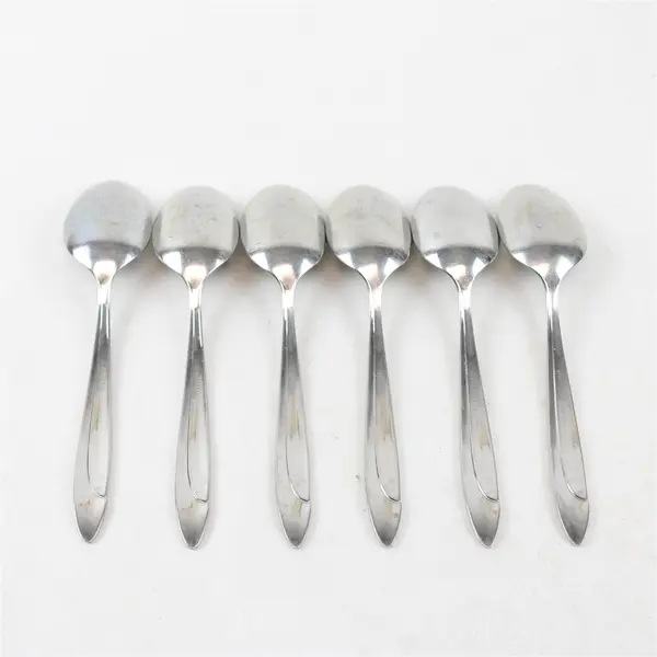 Lot of 6 Yamazaki (Patrick) Flatware Filar Pattern Oval Soup Spoons 7.25" Good