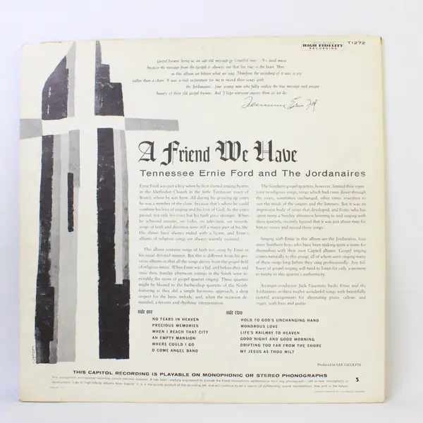 Tennessee Ernie Ford & The Jordanaires  A Friend We Have 12" Vinyl Record
