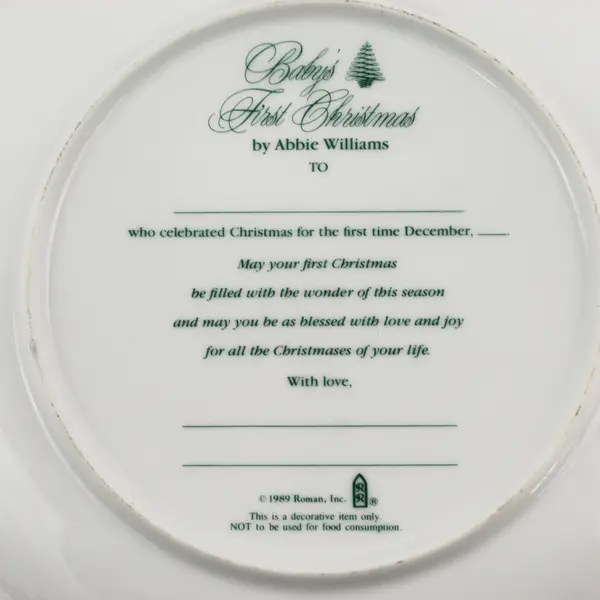 Roman Inc "Baby's First Christmas" By Abbie Williams Collector Decor Plate 1989