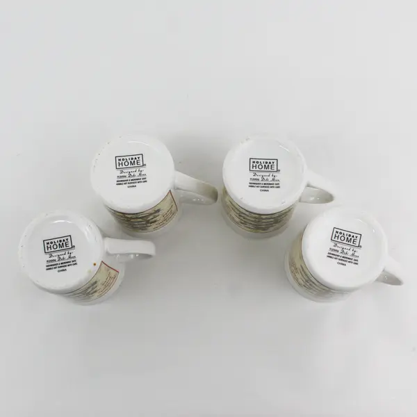 Set of 4 Debi Hron Holiday Home Christmas Tree Mugs 2006 Folk Art