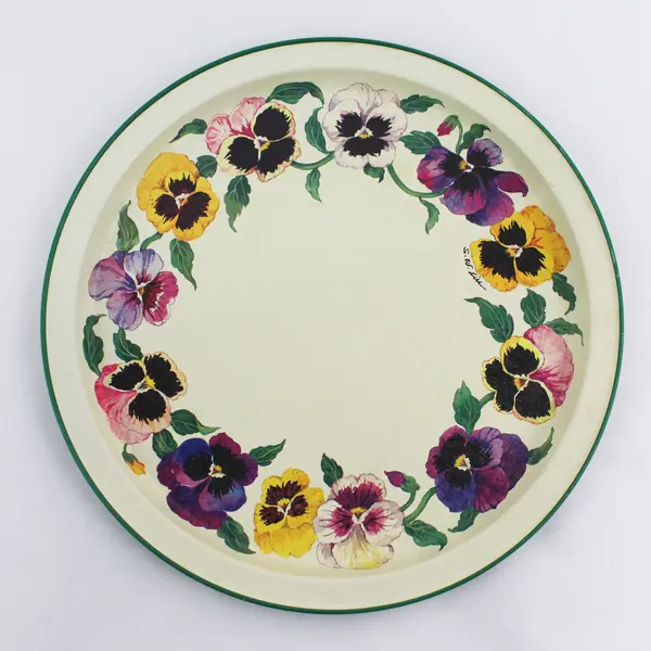 Vintage 1991 Potpourri Press Floral Pansies Tin Tray 13-1/4"