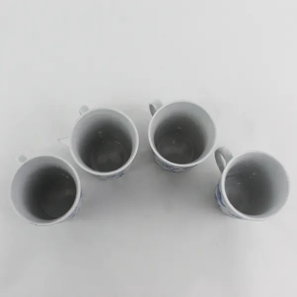 Set of 4 Rare Vintage Blue & White Teapot Mugs Ceramic Collectible
