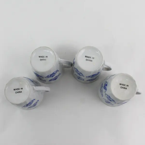 Set of 4 Rare Vintage Blue & White Teapot Mugs Ceramic Collectible