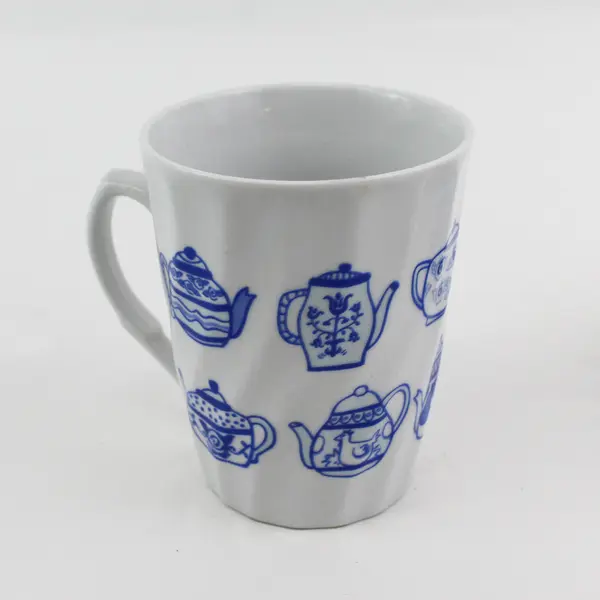 Set of 4 Rare Vintage Blue & White Teapot Mugs Ceramic Collectible