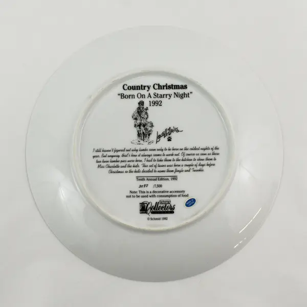 Schmid "Born On A Starry Night" Country Christmas Collection Decor Plate 1992