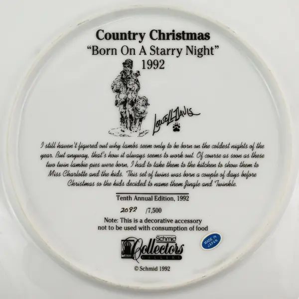 Schmid "Born On A Starry Night" Country Christmas Collection Decor Plate 1992