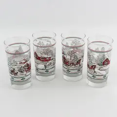 Vintage Christmas Village Tumbler Glasses Holiday Glassware Collectible