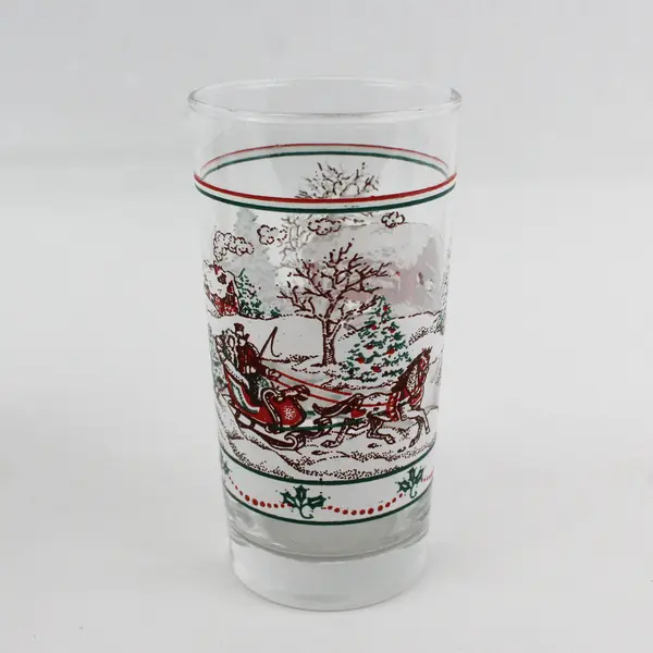 Vintage Christmas Village Tumbler Glasses Holiday Glassware Collectible