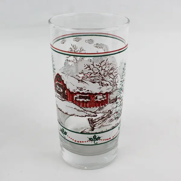 Vintage Christmas Village Tumbler Glasses Holiday Glassware Collectible