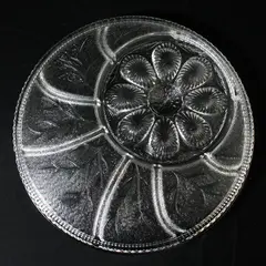 Indiana Glass Pebble Leaf Deviled Egg and Relish Tray 