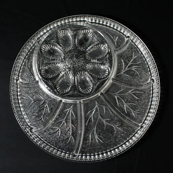 Indiana Glass Pebble Leaf Deviled Egg and Relish Tray 