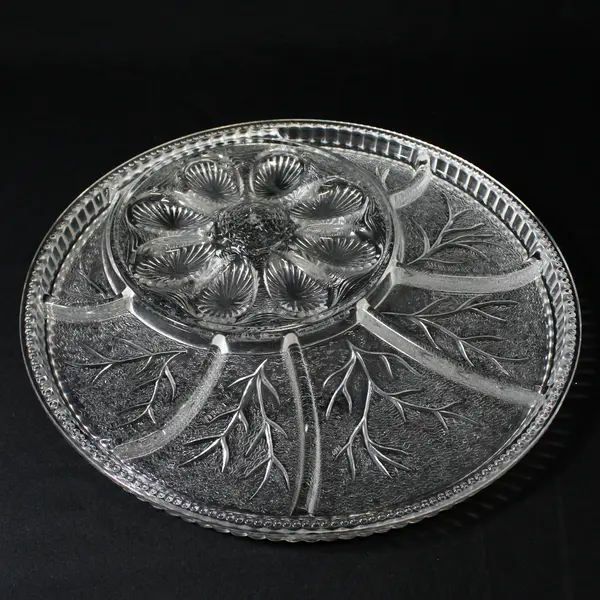Indiana Glass Pebble Leaf Deviled Egg and Relish Tray 