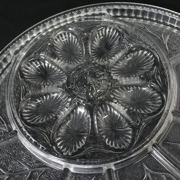 Indiana Glass Pebble Leaf Deviled Egg and Relish Tray 