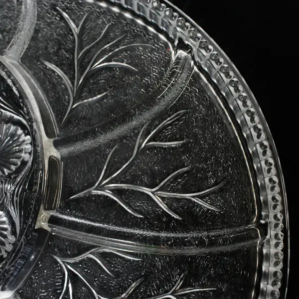 Indiana Glass Pebble Leaf Deviled Egg and Relish Tray 