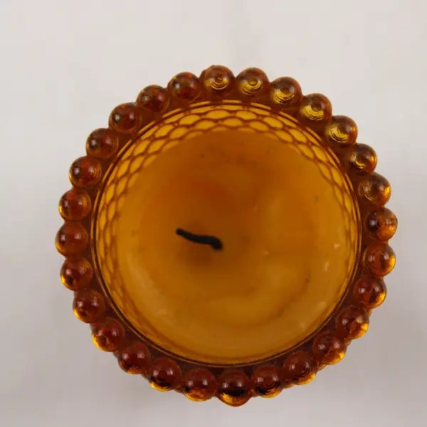 Set of 4 Vintage Amber Hobnail Glass Votive Candle Holders & Candles