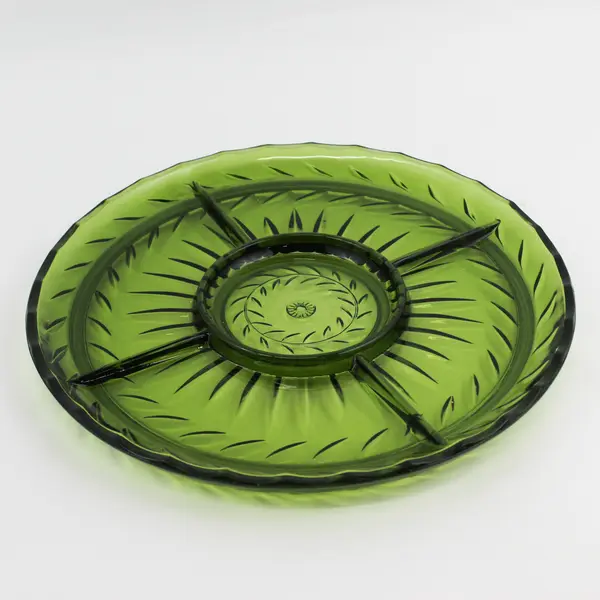 Vintage Indiana Glass Laurel Relish Tray or Divided  Serving Platter Green 13.5