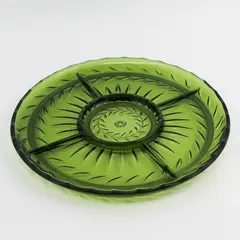 Vintage Indiana Glass Laurel Relish Tray or Divided  Serving Platter Green 13.5
