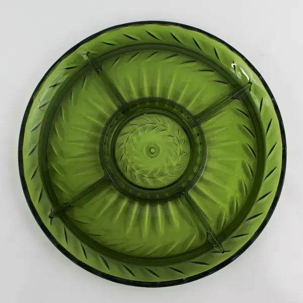 Vintage Indiana Glass Laurel Relish Tray or Divided  Serving Platter Green 13.5