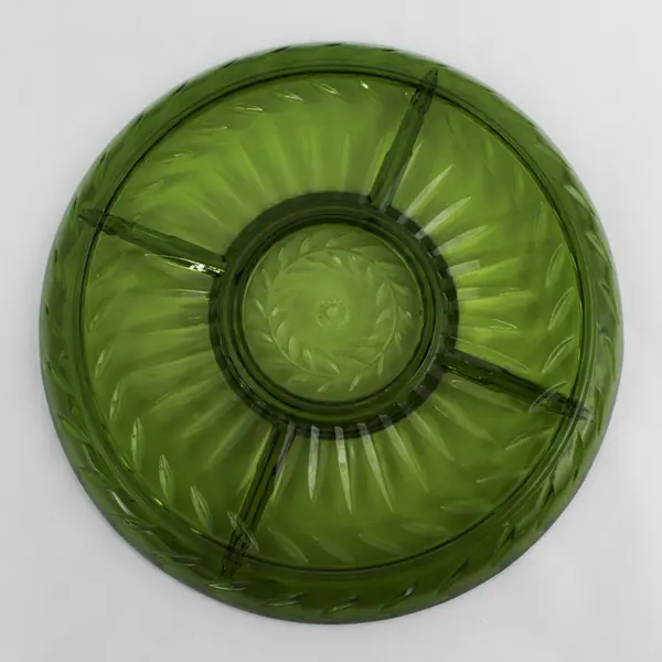 Vintage Indiana Glass Laurel Relish Tray or Divided  Serving Platter Green 13.5