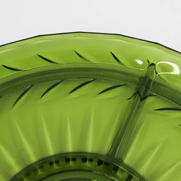 Vintage Indiana Glass Laurel Relish Tray or Divided  Serving Platter Green 13.5