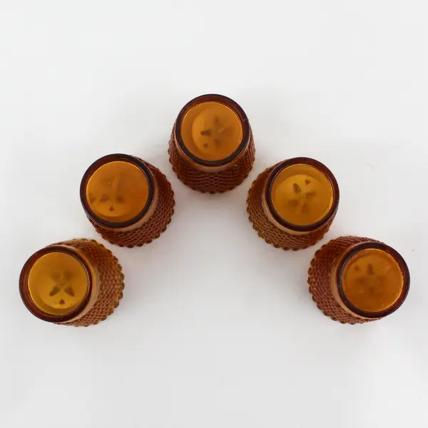 Set of 5 Vintage Amber Hobnail Glass Votive Candle Holders w/ Candles