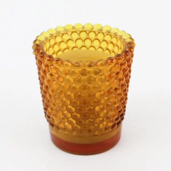Set of 5 Vintage Amber Hobnail Glass Votive Candle Holders w/ Candles
