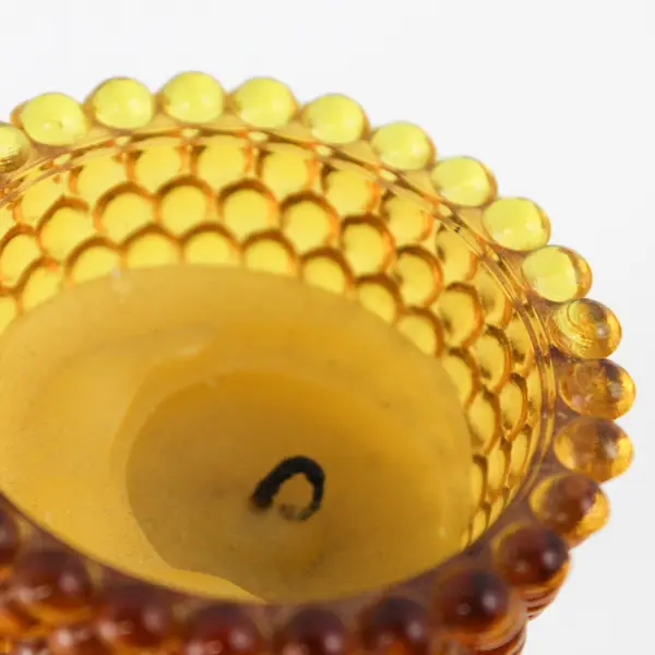 Set of 5 Vintage Amber Hobnail Glass Votive Candle Holders w/ Candles