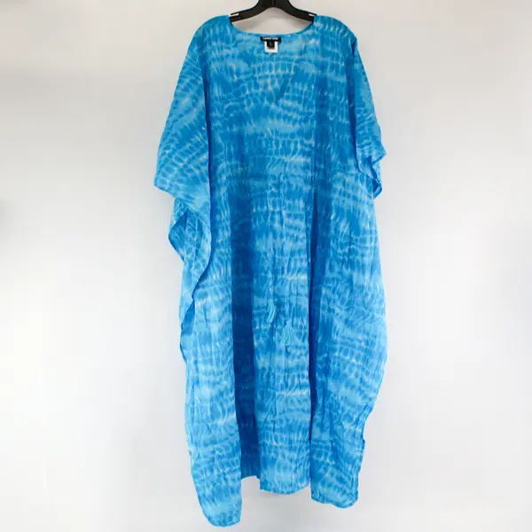Lands' End Blue Tie-Dye V-Neck Muumuu Dress Women's Large 14-16