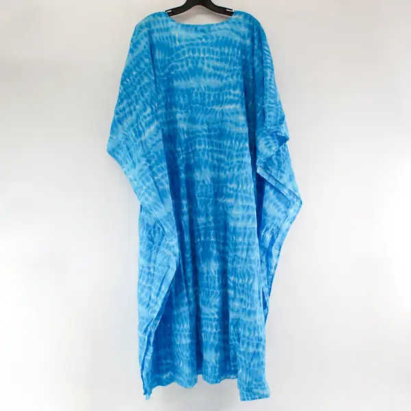 Lands' End Blue Tie-Dye V-Neck Muumuu Dress Women's Large 14-16