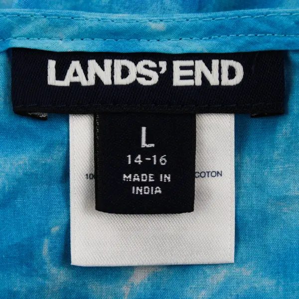 Lands' End Blue Tie-Dye V-Neck Muumuu Dress Women's Large 14-16