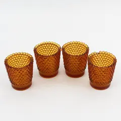 Set of 4 Vintage Hobnail Glass Votive Candle Holders Amber Collectible