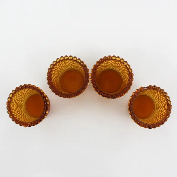 Set of 4 Vintage Hobnail Glass Votive Candle Holders Amber Collectible
