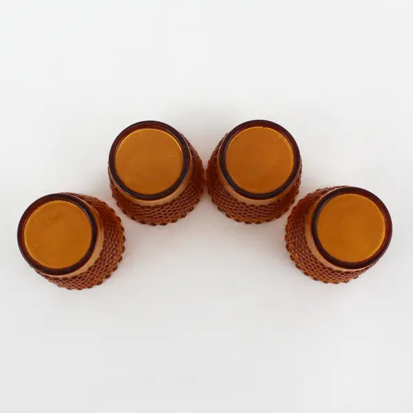 Set of 4 Vintage Hobnail Glass Votive Candle Holders Amber Collectible
