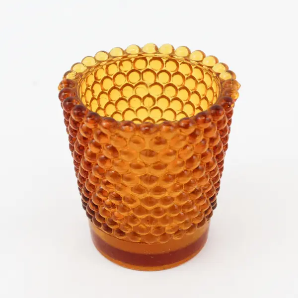 Set of 4 Vintage Hobnail Glass Votive Candle Holders Amber Collectible