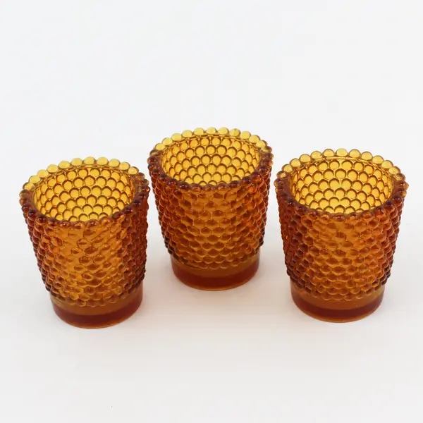 Set of 3 Vintage Amber Hobnail Votive Candle Holders
