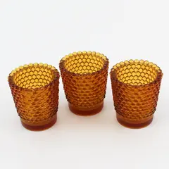 Set of 3 Vintage Amber Hobnail Votive Candle Holders