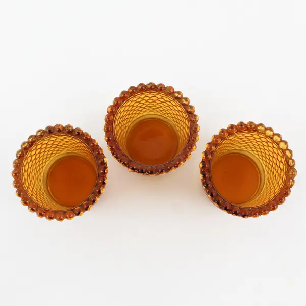Set of 3 Vintage Amber Hobnail Votive Candle Holders