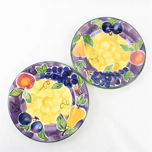Set of 2 Tabletops Unlimited Scandicci 11in Hand-Painted Fruit Dinner Plates