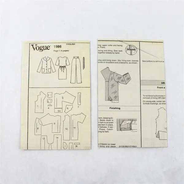 Vogue 1986 Mizrahi Jacket, Dress & Pants Uncut Sewing Pattern Size 8 10 12